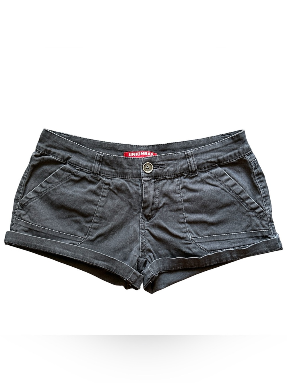 Y2K Grunge “Unionbay” Basic Gray Mid Rise Cargo Style Mini Shorts